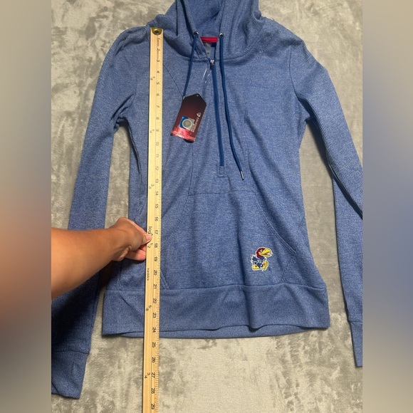 University of Kansas KU Half Zip Hoodie Women’s Small Blue Pocket Hooded NWT - Picture 11 of 11